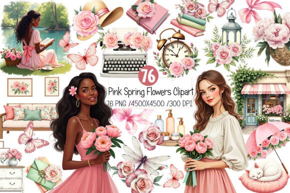 Breathe Life into Your Designs with Pink Spring Flowers Clipart