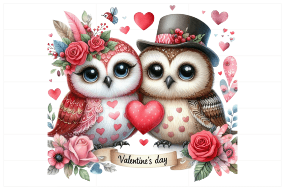 Charming Watercolor Valentine Couple Owl Clipart