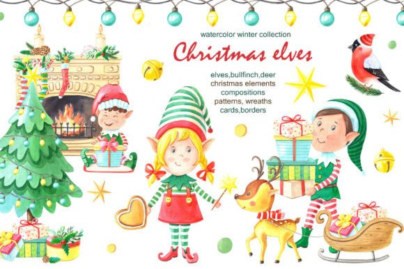 Christmas Elves.Watercolor: Hand-Painted Holiday Charm