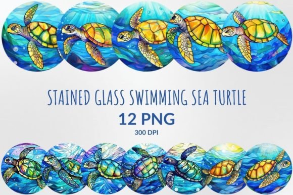 Dive into Design: The Stained Glass Swimming Sea Turtle Pack