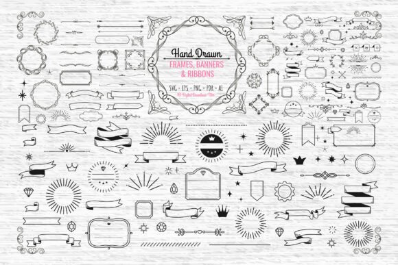 Elevate Your Designs with Hand Drawn Frames, Banners & Ribbons