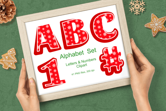 Red Xmas Stars Pattern Alphabet Clipart for Festive Projects