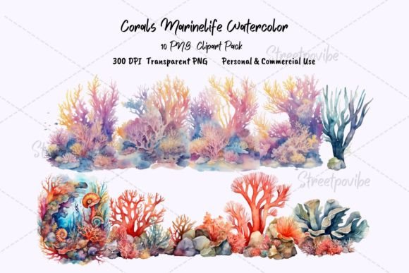 Seaweeds Coral Watercolor Clipart PNG: Ocean-Inspired Design