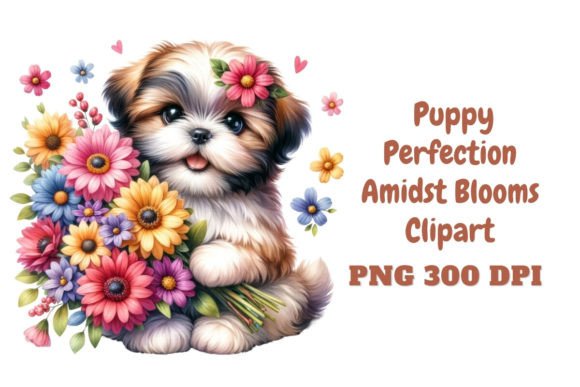 ShihTzu Perfection Amidst Blooms Clipart: A Floral Portrait