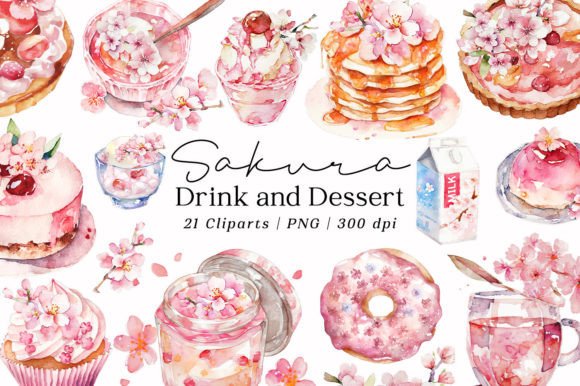 Spring Sakura Drink & Dessert Watercolor: A Design Asset for Delicate Projects