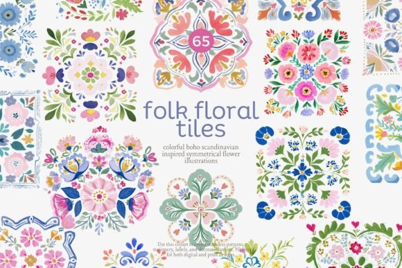 Unlocking Folk Art Charm with a Folk Floral Tiles Clipart Set