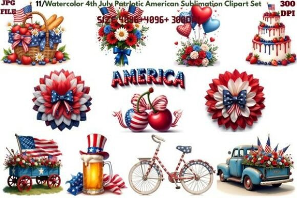 Watercolor 4th July Patriotic American Clipart